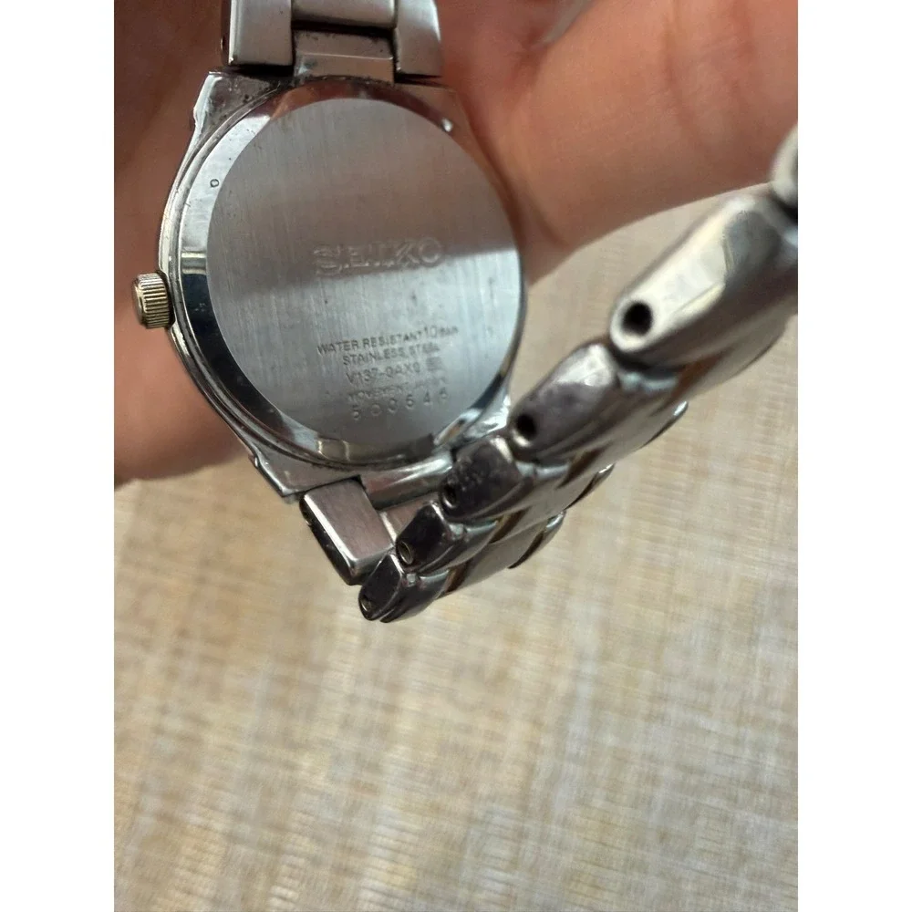 SEIKO Womens Stainless Steel Silver Gold Metal Solar Quartz Wrist Watch